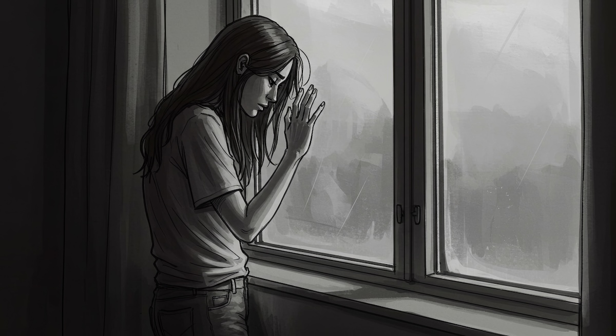 Illustration of a young woman with adolescent trauma