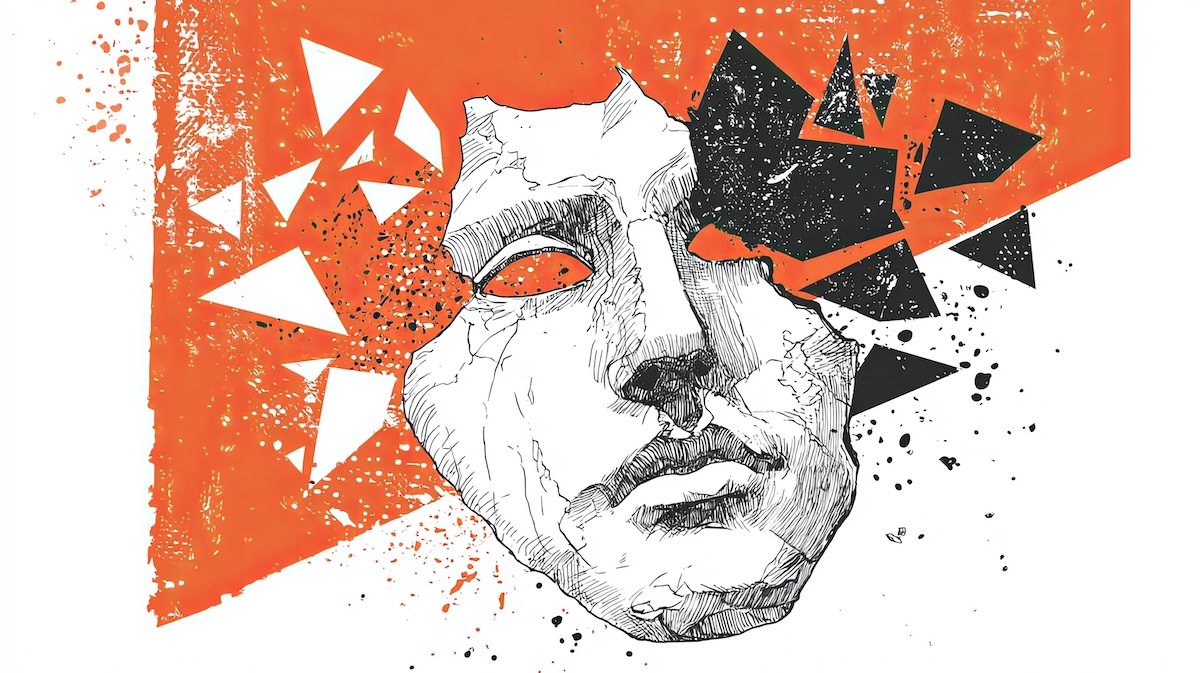 Sketch of a shattered woman's face, illustrating women with trauma