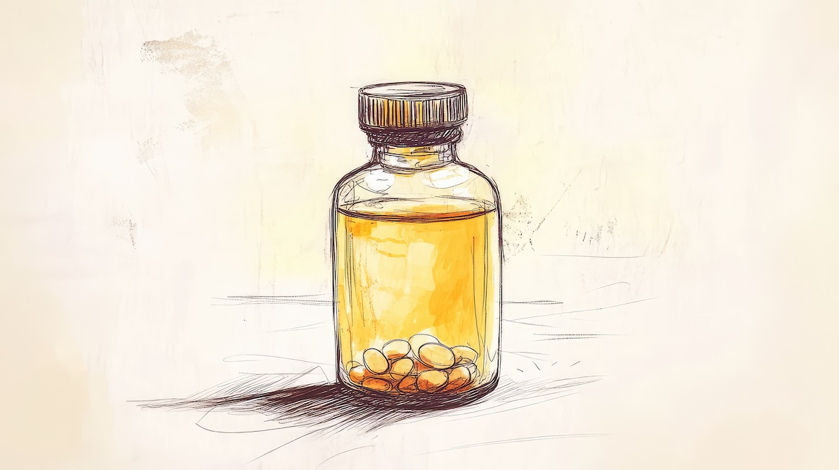 An illustration of a bottle of pills