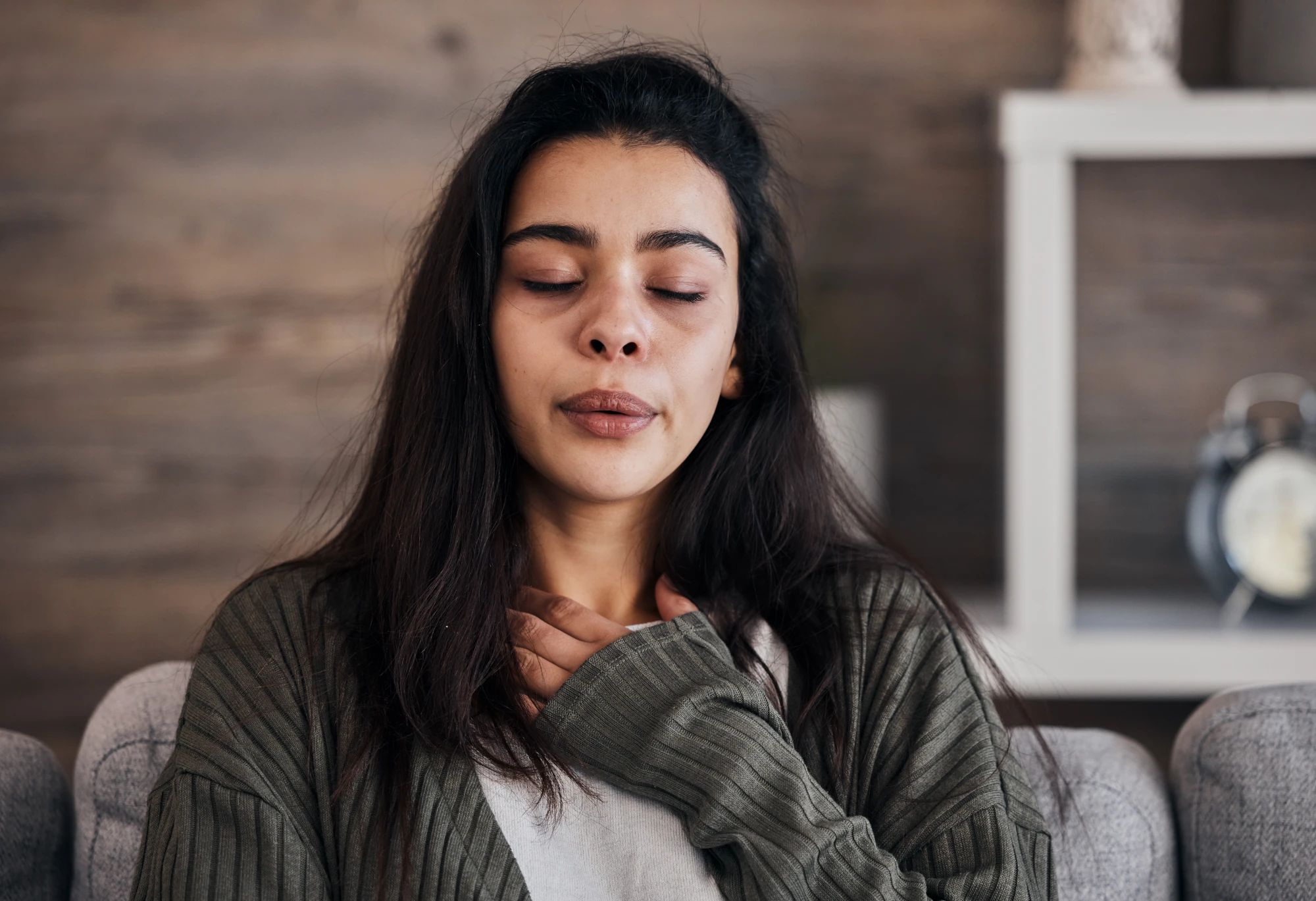 Woman looking stressed or overwhelmed.